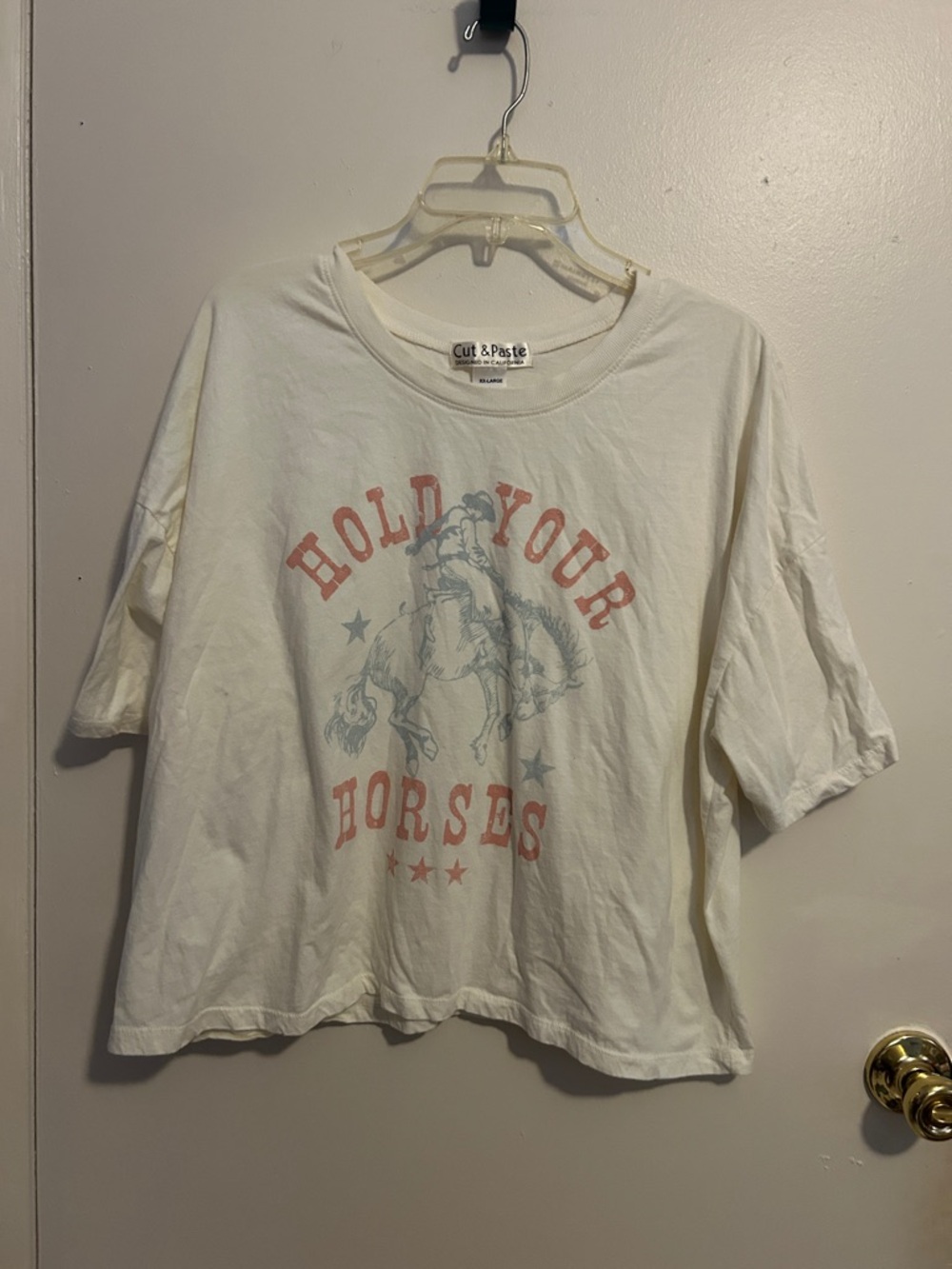 Cut & Paste XXL White Hold Your Horses Short Sleeve Shirt